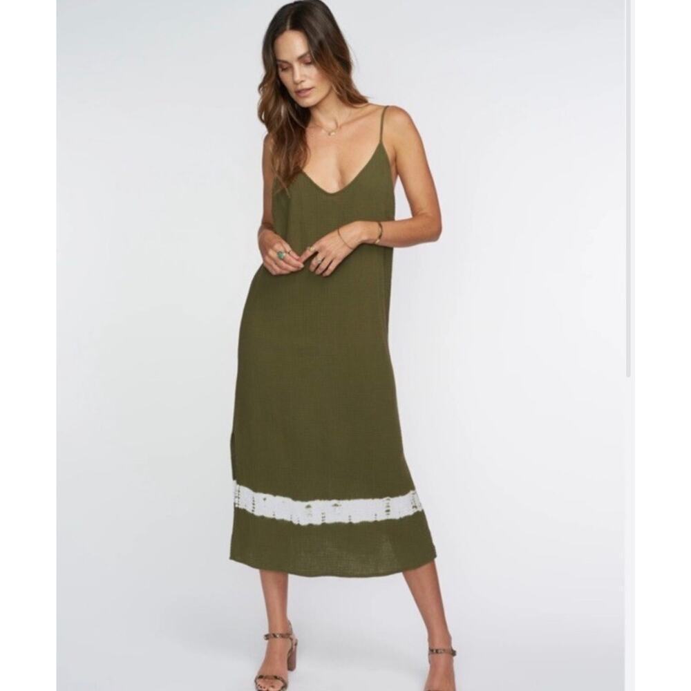 Self Contrast Olive Gauze Midi Slip Dress Cotton NWT Small
